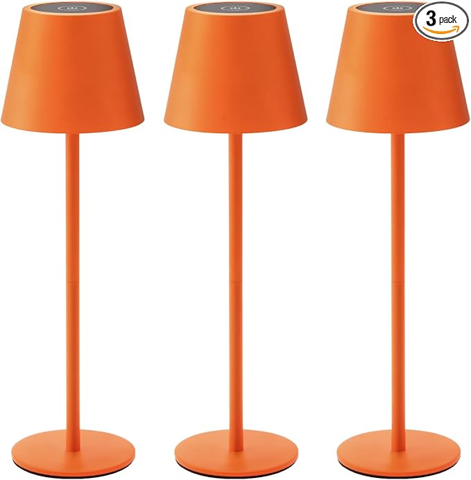 3 Pack Cordless Table Lamp, Portable Battery Operated Lamp with 3 Color Temps and Stepless Dimming, Rechargeable Table Lamp for Dinner, Desk, Cafe, Outdoor (Orange) by Keysays