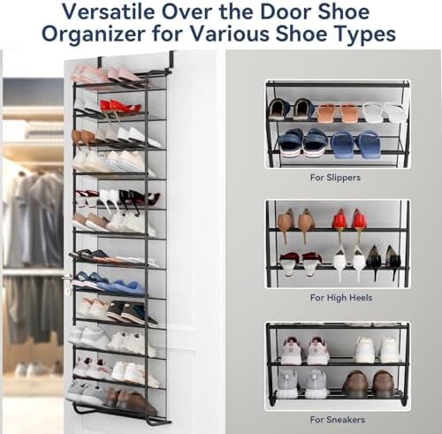 Whitmor 36 Pair Over the Door Shoe Rack,12 Tier Hanging Shoe Organizer with Metal Frame & Mesh Shelves, Heavy Duty Shoe Storage Holder for Door, 74" H x 21.7" W x 7.5" D, Gunmetal Gray - Image 4