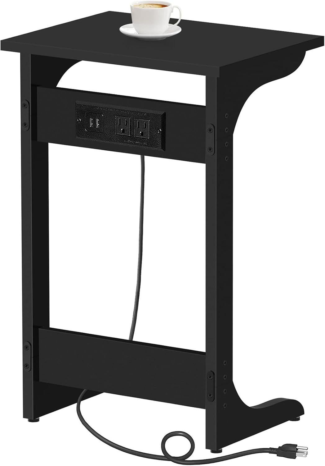 TUTOTAK C Shaped End Table with Charging Station, Side Table, Couch Table for Small Spaces, Tv Tray Table with 2 USB Ports and Outlets, Living Room, Bedroom TB01BK044 by TUTOTAK