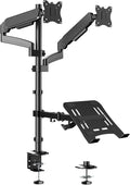 Dual Monitor and Laptop Desk Mount fits 17-32 Inch with Gas Spring | Full Motion, Extra Long Pole, 19.8 lbs Per Arm, Adjustable Stand, C-Clamp & Grommet, VESA 75/100 mm, Black by STANDOPIA