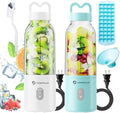 2PCS Portable Personal Blender 17 OZ/500 ML Juicer, 175W Personal Size Blender, Ideal for Smoothies, Ice Blending, Juicing, and Food Processing, Compact, Convenient, and Versatile（Blue&White） by HOMEXUP