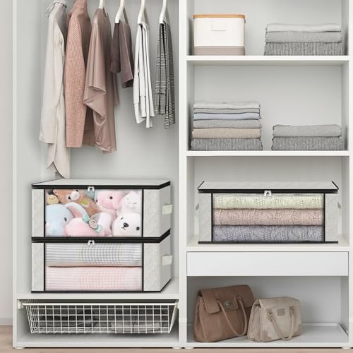 HomeHacks 6-Pack Clothes Organizer Storage Bags, 35L Storage Bins, White | Foldable Storage Box Container with Zippers, Clear Window, Reinforced Handles for Closet, Dorm, Pillows, Bedding, Sweater - Image 6
