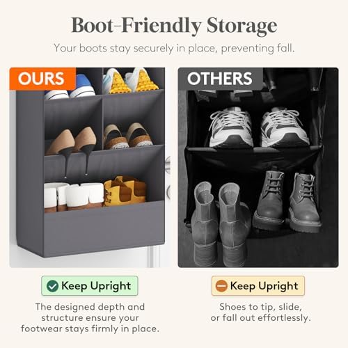 Lifewit 8 Tier Over the Door Shoe Organizer with 15 Large Deep Pockets, Fabric Hanging Shoes Shelf for Closet, Dorm Storage, Fit Up to 16 Pair Shoe Rack Holder for Sneakers, Boots, Gray - Image 4