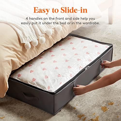 Lifewit 95L 2 Pack Under Bed Storage Containers, Large Capacity Blanket Storage Bags with Reinforced Handle, Organization and Storage for Comforters, Sheets, Clothes, Bedroom, College Dorm, Grey | Storage Box with Lid, Foldable Clothes Storage, Moving ... - Image 3