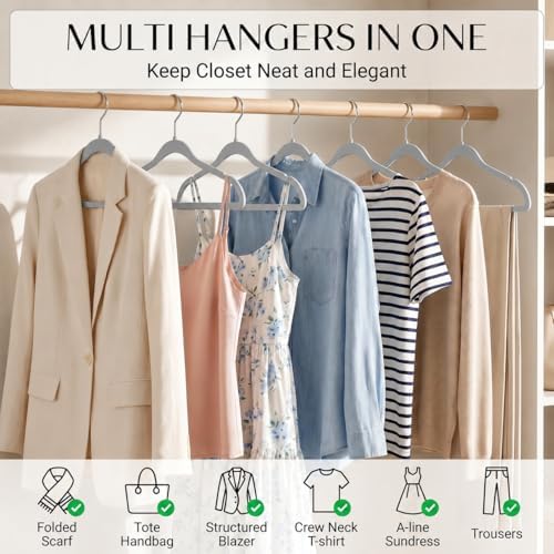 SMARTOR Plastic Hangers 20 Pack - Thin Hangers for Space Saving - Gray | Heavy Duty for 11Lbs Clothes, Swivel Hook, Non Slip Notches for Camisole, 0.2" Thin for Small Closet, Durable and Flexible - Image 2