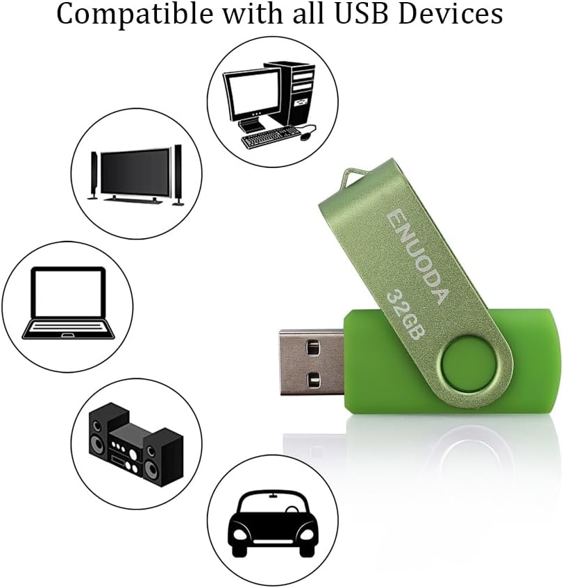 32GB Flash Drive 5 Pack ENUODA Thumb Drives 32GB Swivel Design USB 2.0 Memory Stick Jump Drive Pen Drive for Storage and Backup (5 Colors) - Image 3