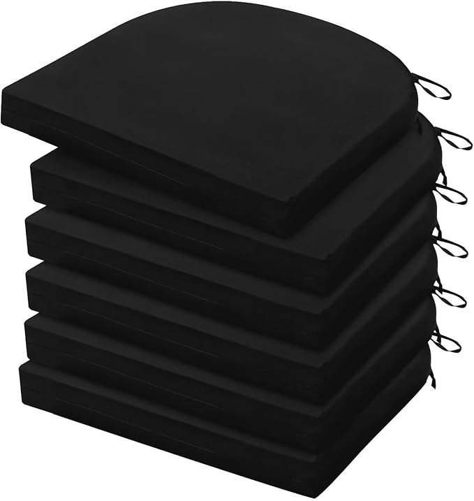 HARBOREST Outdoor Chair Cushions Set of 6, Water Resistant Patio Chair Cushions with Ties, Outdoor Seat Cushions for Patio Furniture, 17"x16"x2", Black by HARBOREST