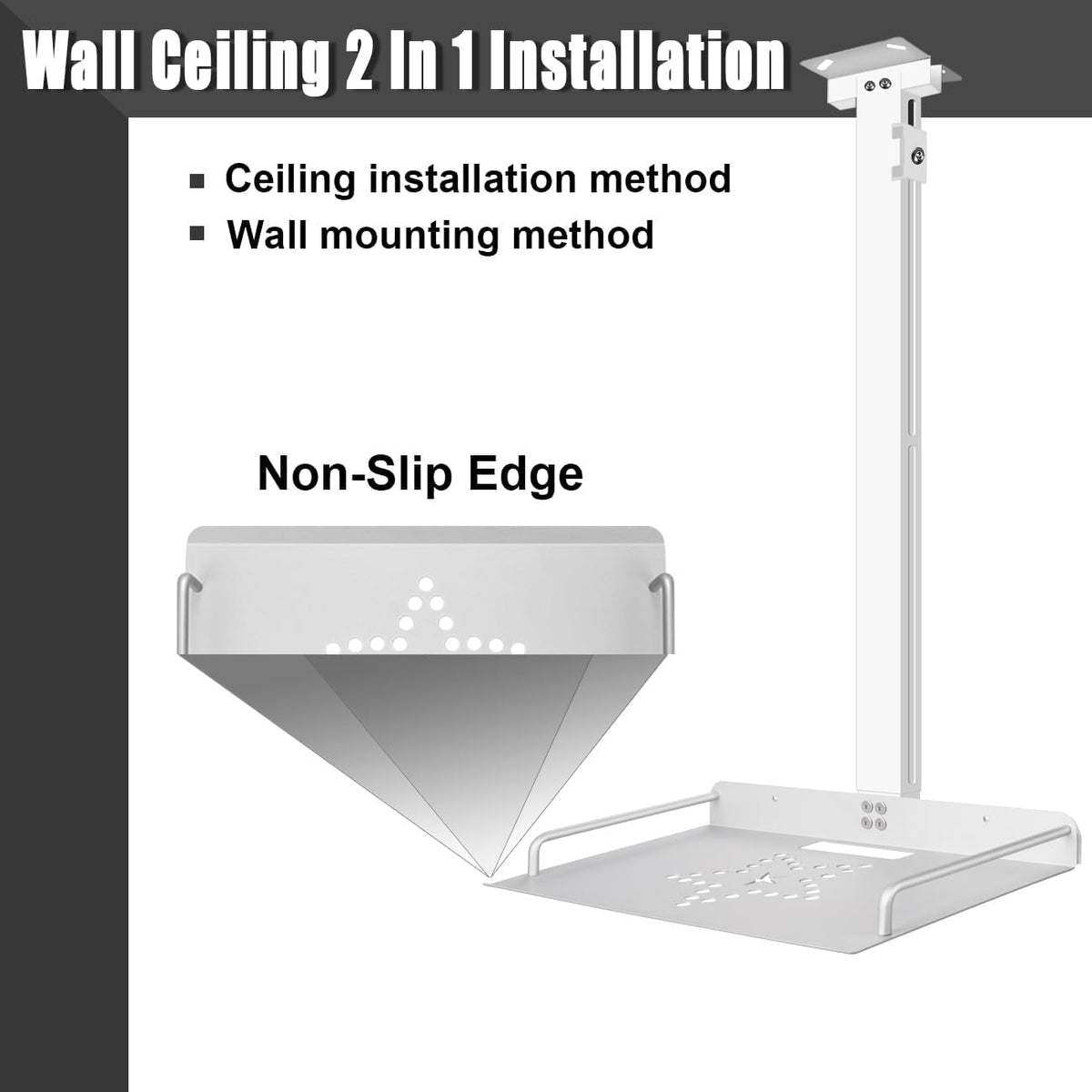 2-Be-Best Projector Ceiling Mount with Tray, 21 IN-37 in / 53.5CM-94CM Height Adjustable Projector Shelf Ceiling Tray Mount Upgraded Universal Longer Mounts for Projectors White - Image 6