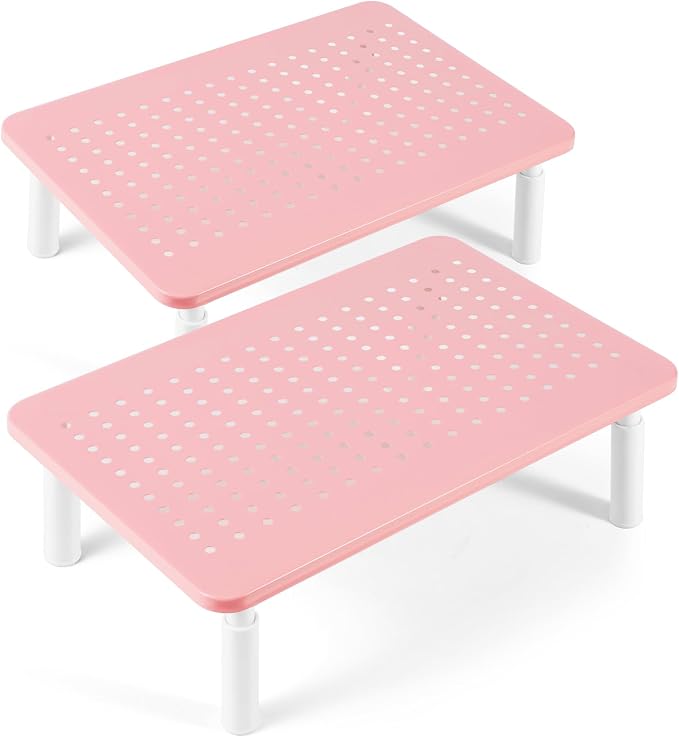 2 Pack Monitor Riser Desktop Stand Flat Screen TV Monitor Stand Pink | 3 Height Adjustable PC Stand with Mesh Platform Sturdy Metal Laptop Computer Monitor Stand Shelf for Printer, iMac by LOTEYIKE