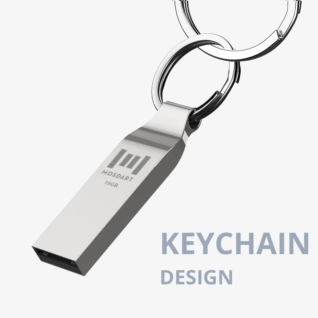 MOSDART 16GB Metal USB 2.0 Flash Drive Waterproof with Keychain, Silver - Image 3