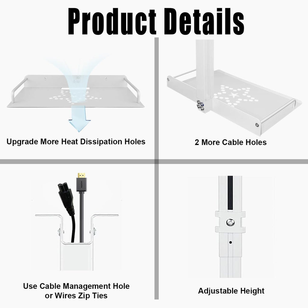 2-Be-Best Projector Ceiling Mount with Tray, 21 IN-37 in / 53.5CM-94CM Height Adjustable Projector Shelf Ceiling Tray Mount Upgraded Universal Longer Mounts for Projectors White - Image 4