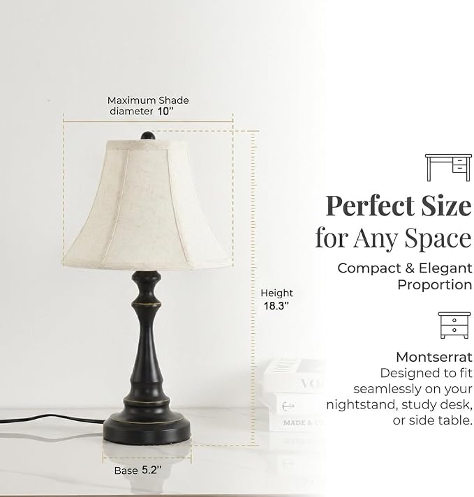 Traditional Table Lamp, Black Vintage Desk Lamp with Fabric Shade - Image 3