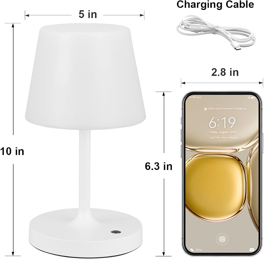 Kakanuo White Cordless Shower Lamp Waterproof, Rechargeable Table Lamp with 4000mAh Battery, Touch Dimmable Desk Light for Outdoor, Kitchen, Bathroom, Camping, Patio, IP54 - Image 6