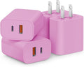 [4 Pack] USB C Charger Block Fast Charging Multiport Adpater [PD 20W USB-C & QC 3.0 USB-A Port] for iPhone 17/16/15/14/13/12/11/X/9, iPad, Galaxy, Google & More [Pink] by CXX