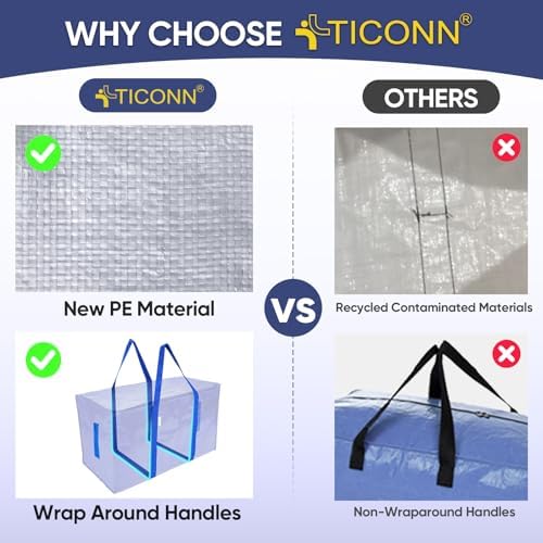 TICONN 8 Pack Extra Large Moving Bags Heavy Duty with Zippers & Carrying Handles, Durable Storage Bags Moving Boxes for Closet Organizers and Storage (8 Pack, Blue) - Image 2