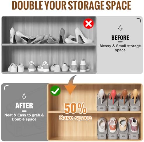 Neprock Shoe Slots Organizer,Shoe Storage Organizer Shoe Rack for Closet Organization,Shoe Slots Organizer De Zapatos Shoe Hoder Space Saver for Entryway(12 Pack)(Greay) - Image 2