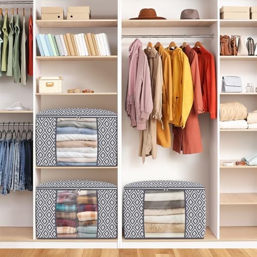 100L 3 Pack Storage Bags, Foldable Clothes Bins with Clear Window, Gray | Blanket Storage Containers with Reinforced Handles for Bedding, Comforters, Clothing, Quilts and Closet Organization - Image 6