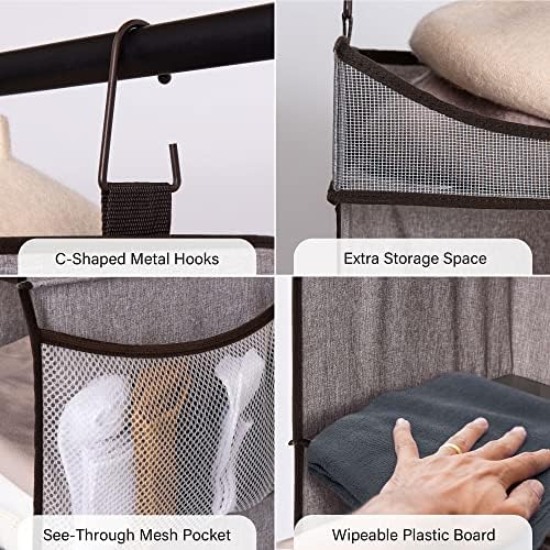 StorageWorks 3-Shelf Hanging Closet Organizer with Half Compartment | Add More Storage to Small Closets with 3 Shelves, a Side Pocket and Half Compartment, Ideal for Bedrooms, Dorms and RVs, Grey - Image 4