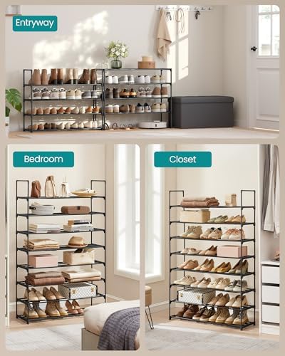 SONGMICS Shoe Rack, 8-Tier Shoe Organizer, Metal Storage Shelf | for Entryway, Upright or Upside Down, for 32-40 Pairs, Stackable, 11.8 x 36.2 x 56.5 Inches, Black ULSA308BH01 - Image 6