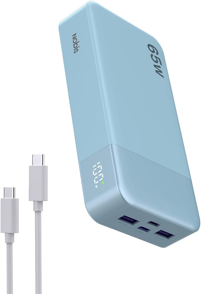 NOBIS 65W 20000mAh Portable Charger Power Bank Fast Charging | Battery Pack with 2 USB-C(In/Out) & 2 USB-A , Digital Display, Battery Bank Travel Essential for Laptop Pad Phone 17 by NobisPowerbank