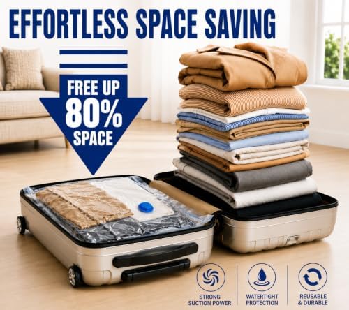 Vacuum Storage Seal Bags-Jumbo Vacuum Packing Bags with Pump for Travel, Clothes, Bedding & Blankets-Reusable Compression Travel Vacuum Bag Set | Space Saver Bags (9XL) - Image 4