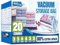 Vacuum Storage Bags, Space Saver Vacuum Seal Storage Bags 20-Pack Sealer Bags for Clothes, Clothing, Bedding, Comforter, Blanket (20C) | Various Size, Airtight Triple Seal, Save 80% Space, Hand Pump, Work with Vacuum, Double Zip, Reusable, Easy to Use by HIBAG