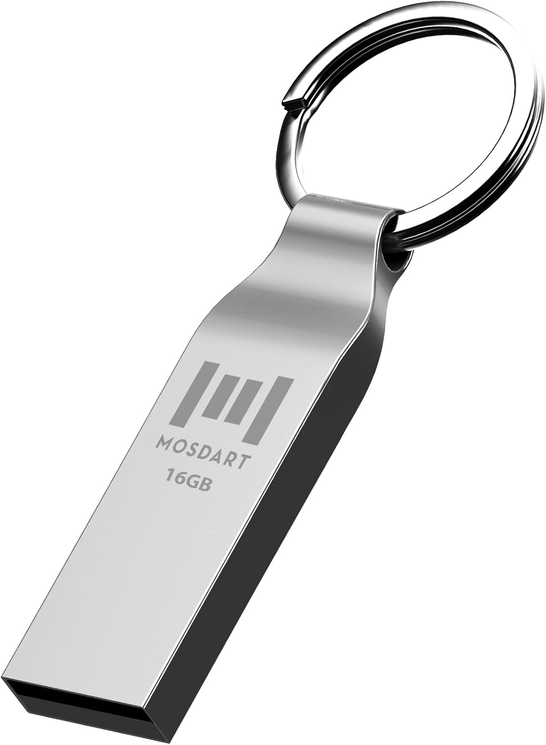 MOSDART 16GB Metal USB 2.0 Flash Drive Waterproof with Keychain, Silver by mosDART