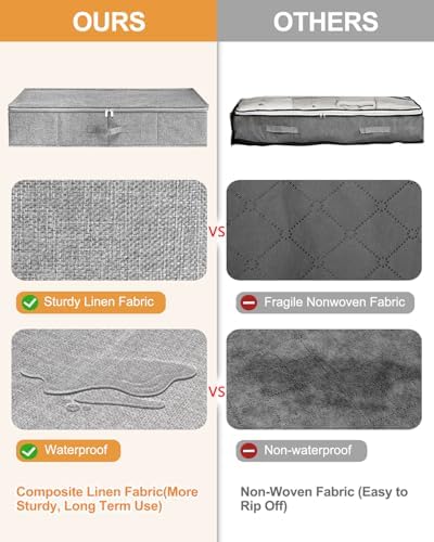 punemi 6.7 in Tall Sturdy Under Bed Storage Containers with Lid, 2Pack,Gray | Stackable Clothes Storage Bag with Rigid Side and Bottom , for Blankets, Bedding& Shoes, Closet, Dorm & Bedroom Organization - Image 4