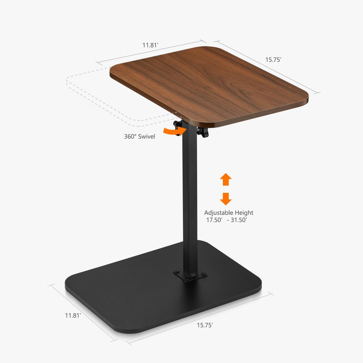 C-Shaped Side Table, 360° Swivel Height Adjustable, Lightweight Portable TV Tray Snack End Table for Couch Sofa Bed Small Spaces-Walnut - Image 3