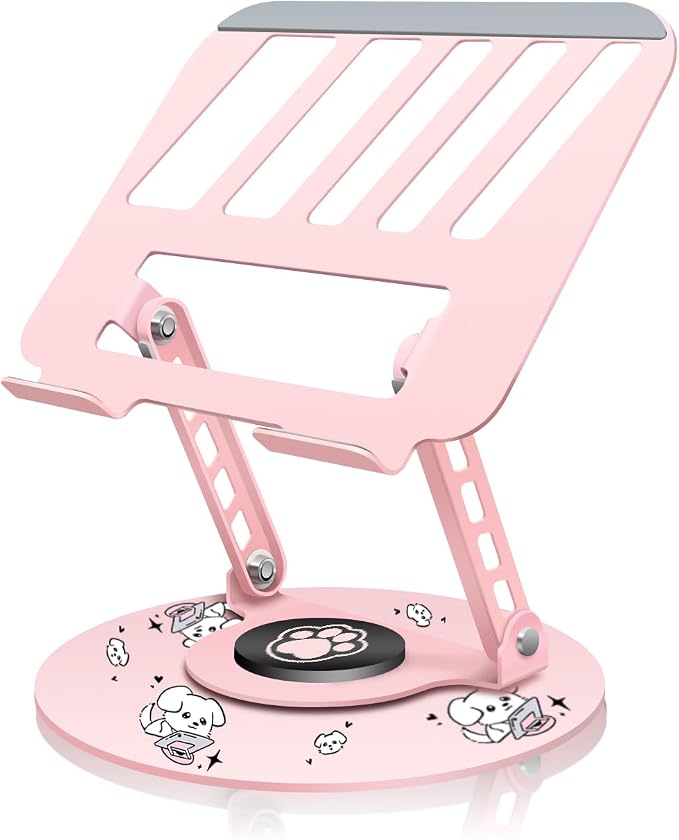 Upgraded Pink Swivel Laptop Stand - 360° Rotating Base & Foldable|Cute Dog Patterns for Healing Vibe|Fits MacBook & 13-15" Laptops|Ideal for Desk Work,Office,Travel,Home,Painting by ZSAUTHREE