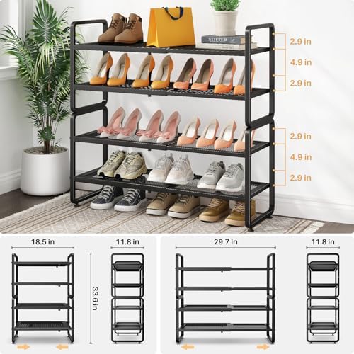 Expandable Metal Shoe Rack for Closet, Entryway & Garage, 4-Tier, Black | Adjustable Height for Boots, Stackable Design, Dense Mesh Shelves for Heels, Fits Small Spaces, Apartments and Rentals - Image 3