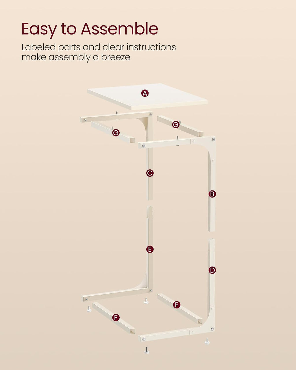 VASAGLE C-Shaped End Table, Couch Side Table for Sofa with Metal Frame - Image 7