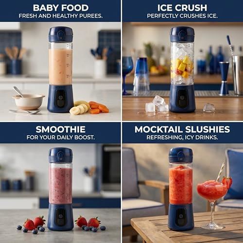 BLENDi Pro+ Portable Blender (17.5oz, Navy Blue) – Powerful Ice Crushing 120W Motor, USB-C Rechargeable, Cordless Personal Blender Smoothies & Shakes – BPA-Free, Self-Cleaning, Travel-Friendly - Image 3