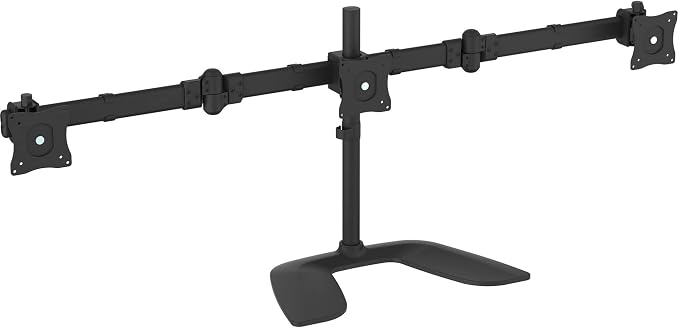 StarTech Triple Monitor Stand 13in to 27in, VESA, Black (ARMBARTRIO2) | For Monitors 13" to 27" (17.6lb/8kg), Adjustable VESA Computer Stand for 3 Screen Setup, Steel, Articulating by StarTech