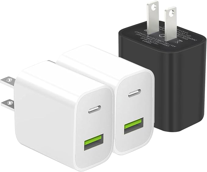 3 Pack USB C Charger Block, Dual Port Type C Wall Charger Fast Charging | 20W Power Adapter Cube for iPhone 14/14 Pro/14 Pro Max/14 Plus/13/12/11, XS/XR/X, iPad, Samsung, More by DENGWENQIANG