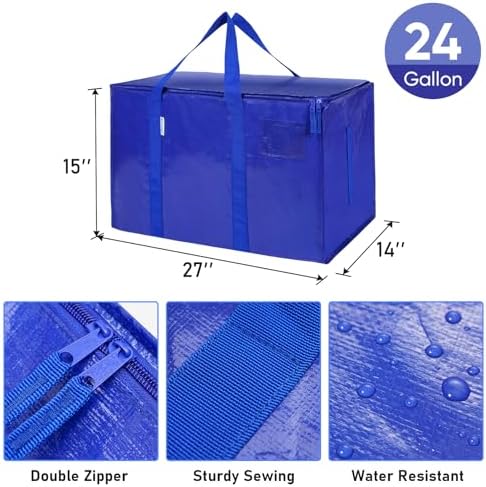 TICONN 8 Pack Extra Large Moving Bags Heavy Duty with Zippers & Carrying Handles, Durable Storage Bags Moving Boxes for Closet Organizers and Storage (8 Pack, Blue) - Image 3