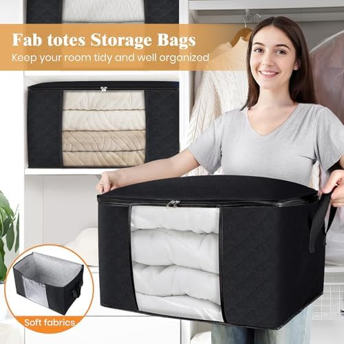 Fab totes 4 Pack Storage Bags for Clothes Blanket Storage Bins with Lids | Foldable Closet Organizers with Zippers,Window and Handles,Fabric Storage Bins for Sweater,Comforter,Bedding,Dorm essentials - Image 5