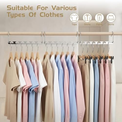HOUSE DAY 10.5 Inch Closet Space Saving Wardrobe Clothing Magic Hangers Oragnizer Heavy Chrome Hangers, Updated Hook Design Pack of 8 | Heavy Duty Hanger Organizer 30 Lbs Capacity, Sturdy Multi Hangers, Closet Space Saver Closet Organizers and Storage ... - Image 5