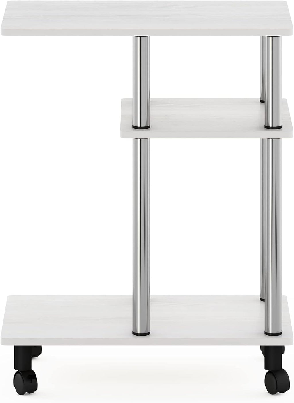 Furinno Turn-N-Tube U-Shaped Side Table with Casters, White Oak/Stainless Steel - Image 6