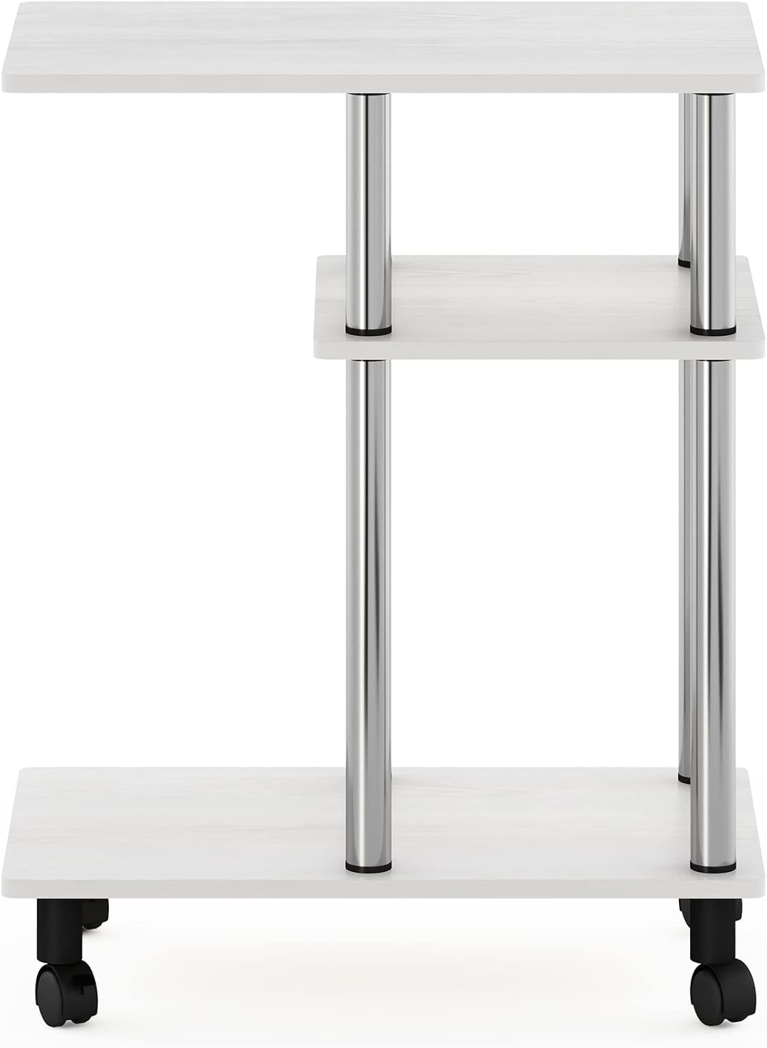 Furinno Turn-N-Tube U-Shaped Side Table with Casters, White Oak/Stainless Steel - Image 6