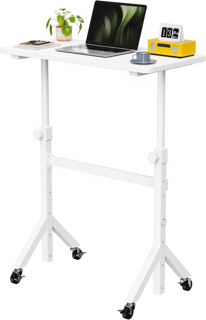 Marsail Mobile Standing Desk with Lockable Wheels and 6 Height Levels | 28.3-46.5 inch height range, triangular leg, larger lockable wheels, pin adjustment, walking pad and treadmill use by Marsail