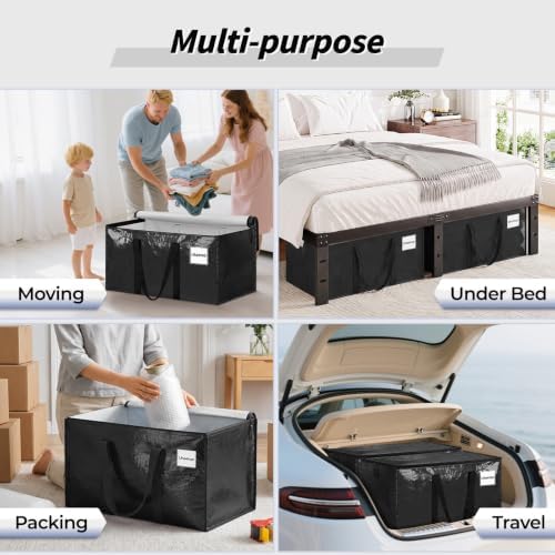 8 Pack Extra Large Clothes Storage Bins with Lids, Moving Bags,Black | Storage Bags with Reinforced Handles & Heavy-Duty Zippers, Moving Boxes Totes for Clothes Packing, Dorms, College Supplies - Image 6