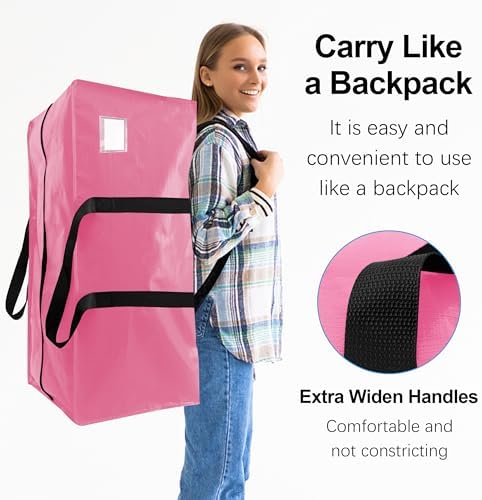 VELVETSURE 6 Pack Heavy Duty Large Moving Bags W/Backpack Straps - Strong Handles & Zippers, Storage Totes For Space Saving, Fold Flat, Alternative to Moving Box and Storage Bin, Pink - Image 4
