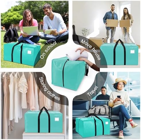 VELVETSURE 6 Pack Heavy Duty Large Moving Bags W/Backpack Straps - Strong Handles & Zippers, Storage Totes For Space Saving, Fold Flat, Alternative to Moving Box and Storage Bin, Aquamarine - Image 6