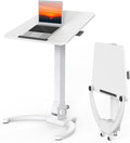 JOY worker Foldable Mobile Standing Desk, Adjustable Portable Desk, White | 90° Tiltable MDF Desktop with Strip, Height Adjustable, Collapsible Low Base with Hidden Wheels, Holds 22lbs, for Home Office by JOYworker