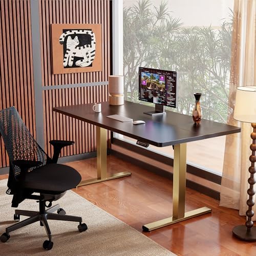 ErGear Height Adjustable Electric Standing Desk, 48 x 24 Inches Sit Stand up Desk, Memory Computer Home Office Desk, Black+Gold - Image 2