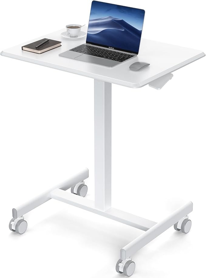 DUMOS Small Standing Desk with Wheels, Laptop Desk, 19 Inch | Portable Rolling Design, Adjustable Height Workstation, Home Office Mobile Station, White by DumosLifestyle
