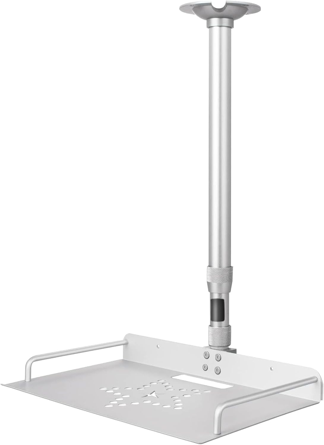 2-Be-Best Projector Ceiling Mount with Tray, 14.5-23.2IN / 37-60CM Height Adjustable Universal Projector Ceiling Mount 360° Rotation Ceiling Projectors Mounts Silver by 2-Be-Best