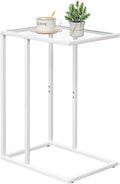 Easy Paws Small C Shaped Table for Sofa,Glass Couch Sofa Tray Snack Table for Living Room, Bedroom,TV Tray Table for Small Space,Accent Coffee Table,Nightstand with Metal Frame(White) by Easy Paws