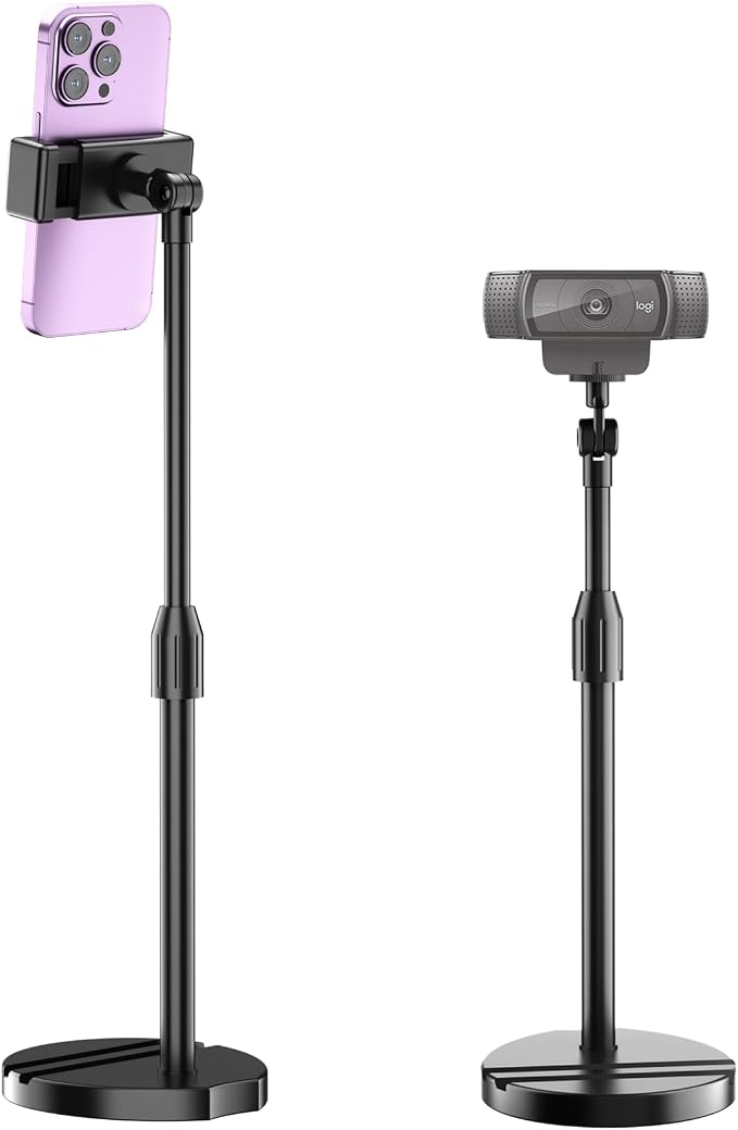 Telescopic Webcam Tripod Stand for Desk with Phone Holder, Desktop Webcam Mount Compatible with C922 C930e C920S C920 C615 C960 C920x Brio 4K, Table Phone Stand with 1/4'' Thread by LenTok